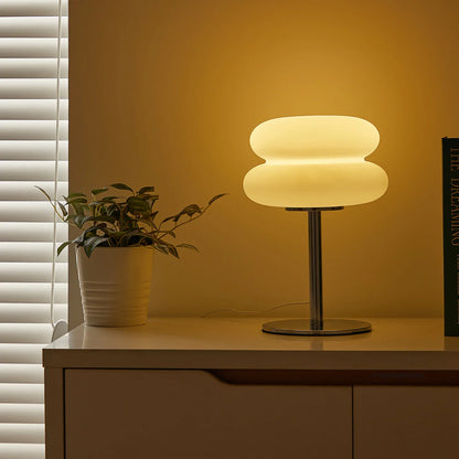 Lampada da tavolo crema paralume in plastica lampada da comodino a fungo autunno 2025 dimmerazione tricolore USB LED inclusi atmosfera accogliente