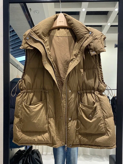 Lightweight Relaxed Women Down Vest - Hooded, Down, Winter
