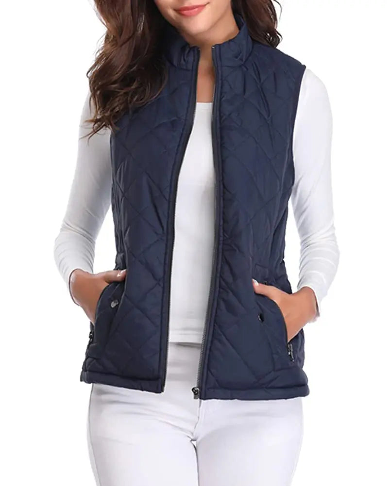 Lightweight Women Quilted Vest - Stand Collar Cotton Winter