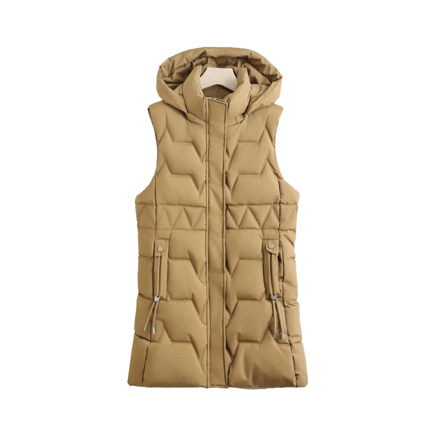 Lightweight Cozy Women Long Puffer Vest - Hooded Down
