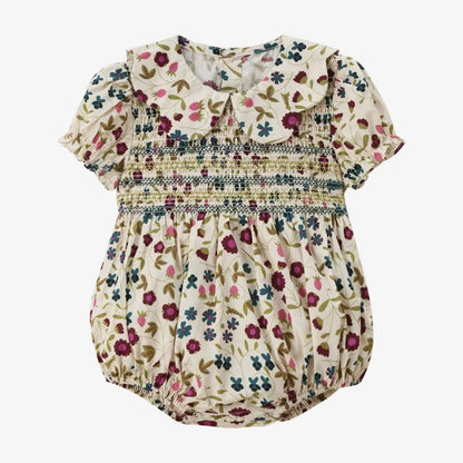 Blød pigekjole med smock - blomsterprint, bomuld, til matchende familieoutfits, sommerarrangementer