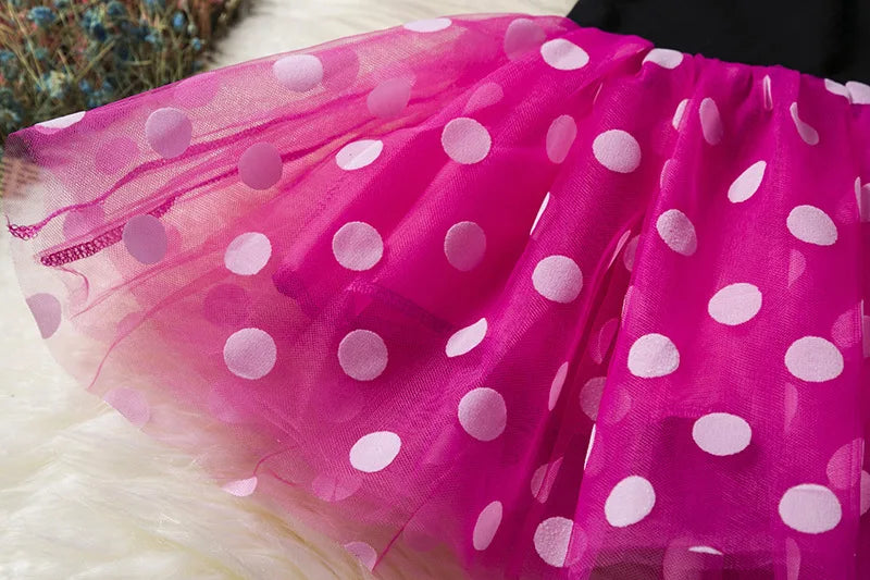Leichtes Mädchenkleid mit Minnie-Maus-Motiv – knielanger Tupfen-Tutu, Baumwoll-Polyester-Voile, Geburtstagsfeier