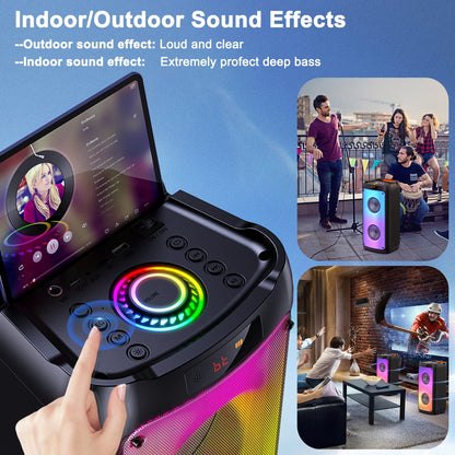 Bluetooth Speaker Karaoke Machine With 2 Microphones And LED Lights Home Party Sound System Fall 2025