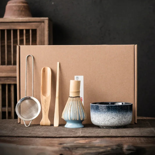 Matcha Tee Set 6-teilig Bambus Keramik Teegeschirr Zeremonie Geschenk