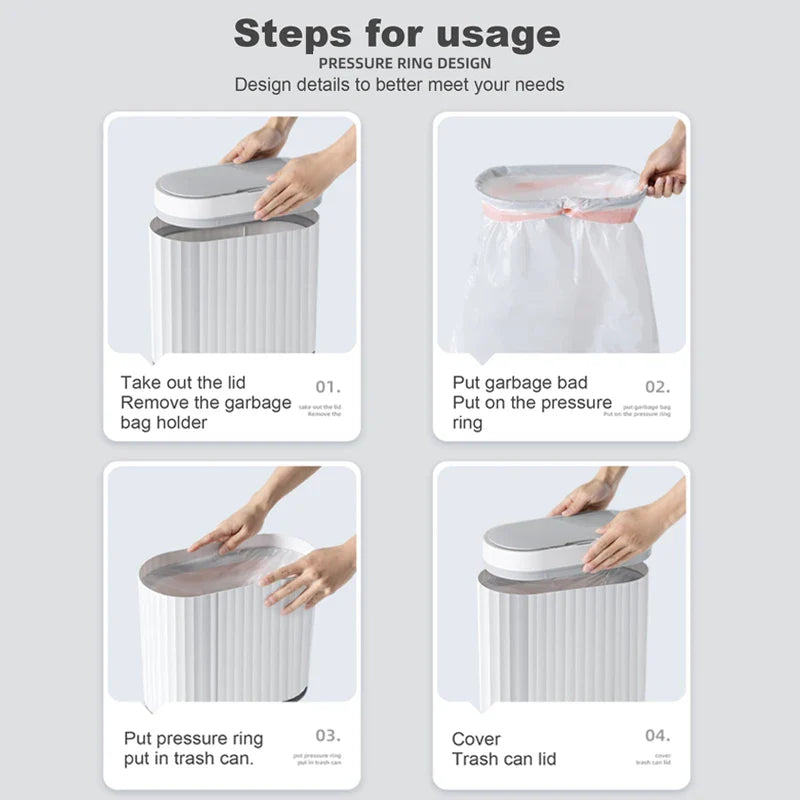 Automatic Sensor Trash Can Narrow Roman Stripe Bathroom Bin