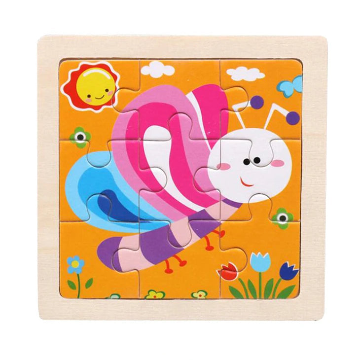 Kids Wooden Jigsaw Puzzle - Montessori Cartoon Animal Vehicle Educational Toy for Children