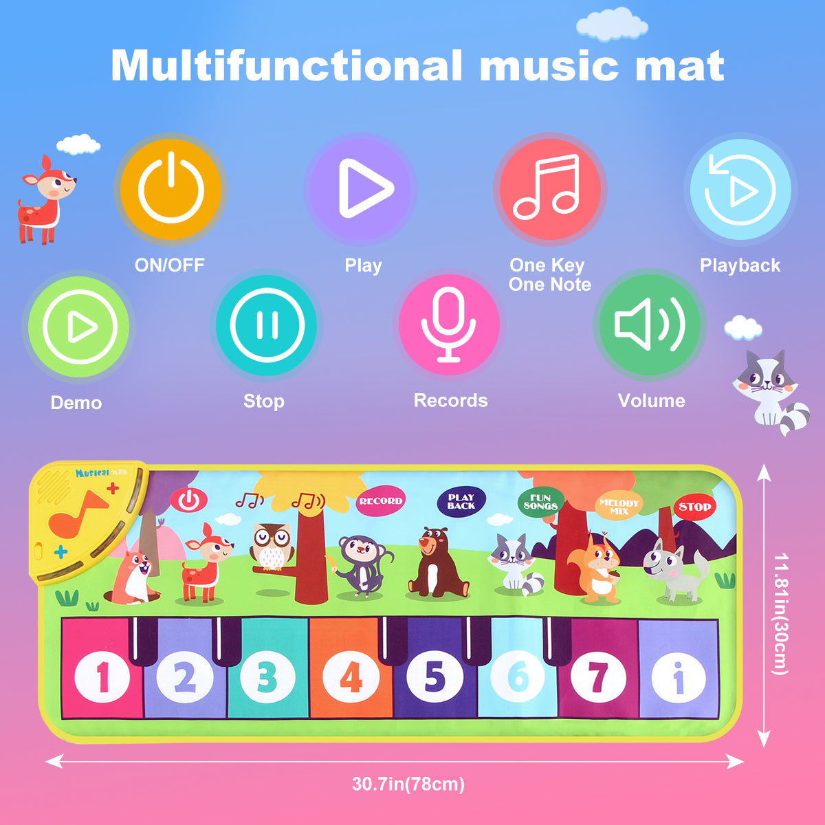 Multifunctional Musical Dance Mat for Toddlers - Interactive Piano Keyboard with Animal Sounds, Educational Gift for Kids, Portable Fun!