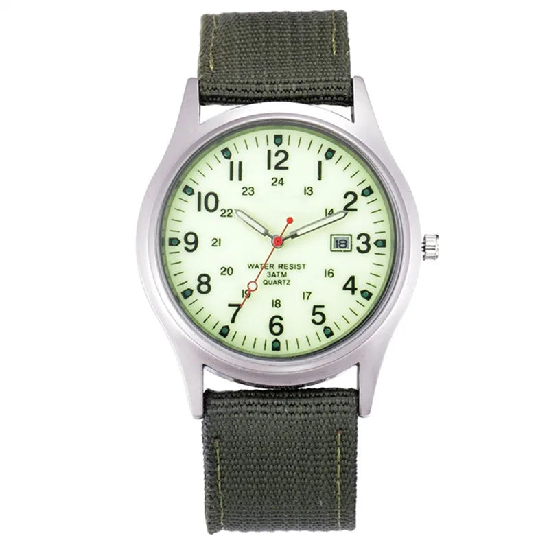Quartz Field Watch Nylon Strap Military Style Date Luminous