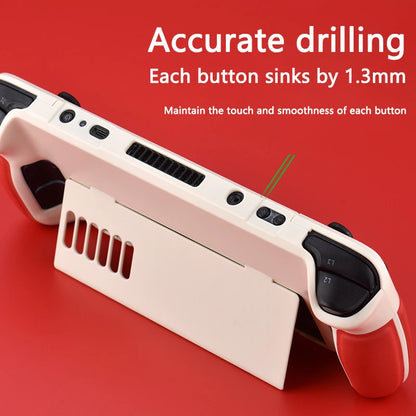 Funda para Steam Deck con envoltura de piel de vaca, agarre de cuero, carcasa rígida y soporte