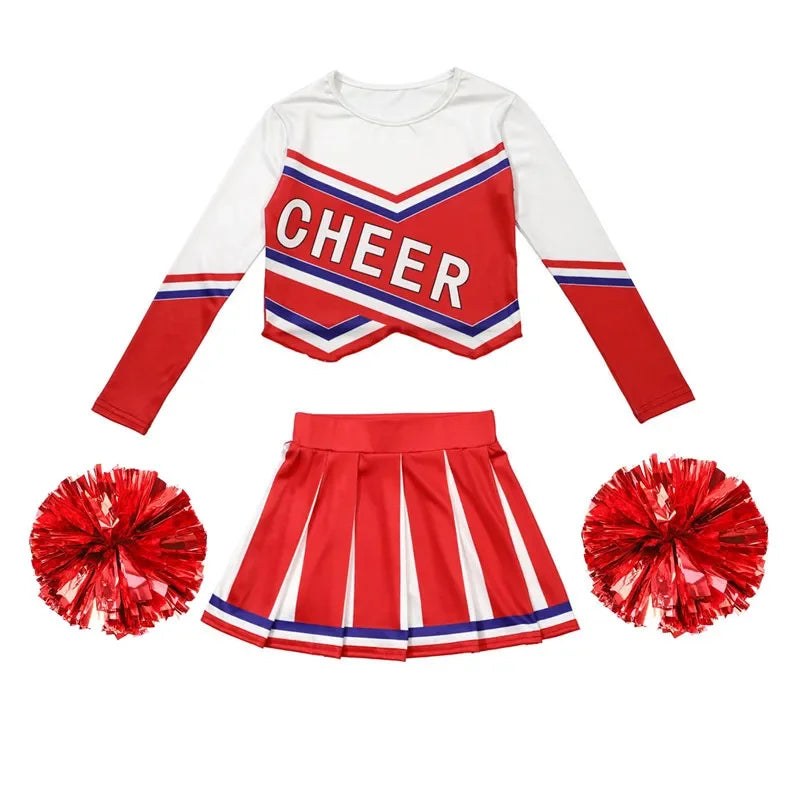 Girls Cheerleader Printed Letter T-Shirt and Skirt Cosplay Costume Set Ages 3–12 Halloween 2026