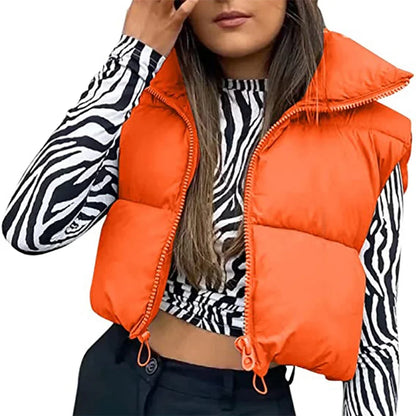 Warm Women’s Puffer Vest - Cropped Boxy, Polyester, Winter