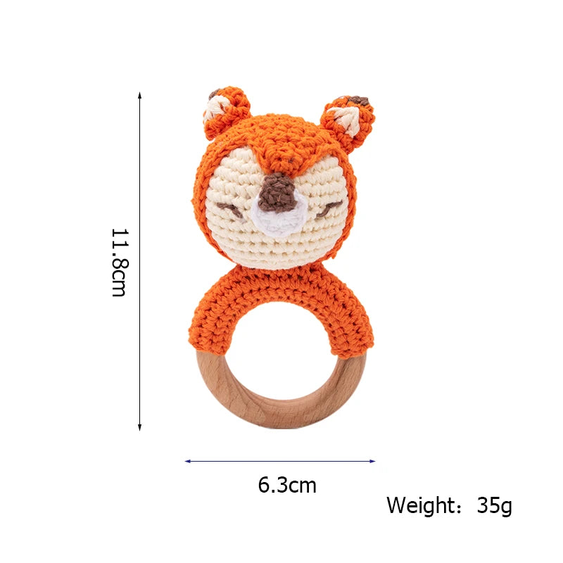 Wooden Crochet Animal Teether Rattle Newborn Sensory Toys