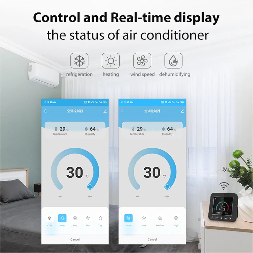 Slimme thermostaat WiFi infraroodcontroller voor airconditioner temperatuur- en vochtigheidsmonitor herfst 2025 huisautomatisering