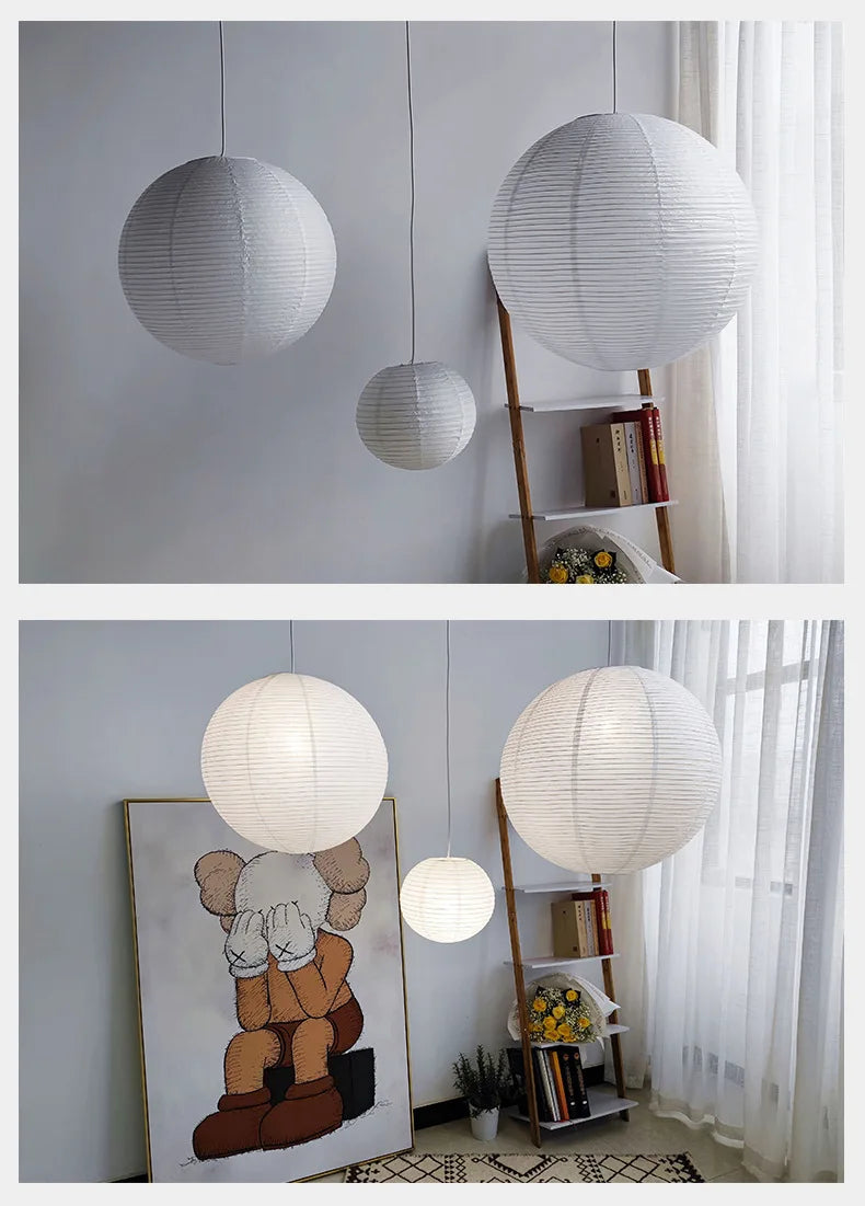 Japandi Pendant Lamp Wabi Sabi Rice Paper Round LED Dimmable