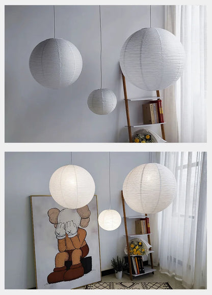 Japandi Pendant Lamp Wabi Sabi Rice Paper Round LED Dimmable