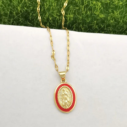 Timeless women's Virgin Mary pendant necklace - 18K gold-plated stainless steel link chain, for everyday wear