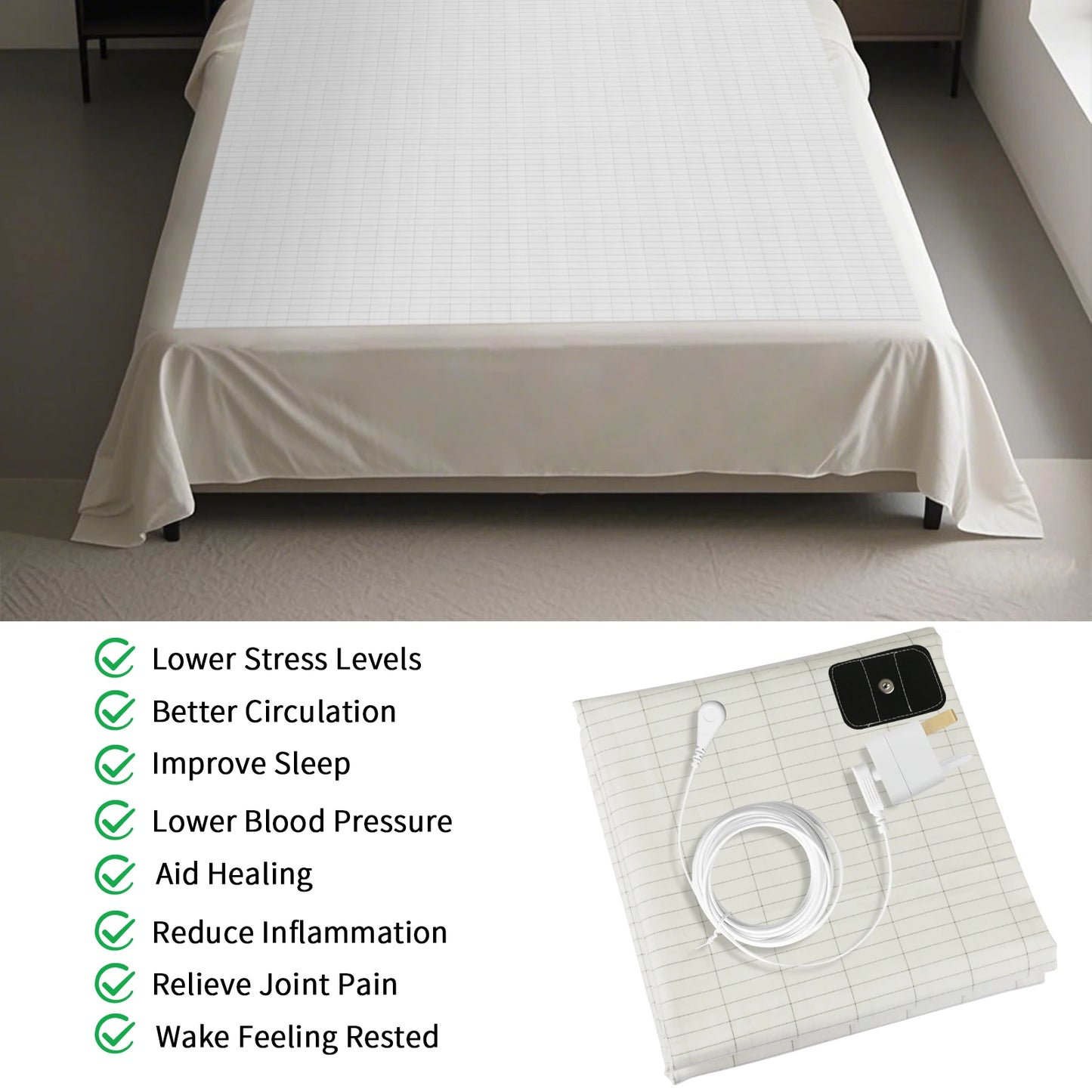 Earthing Grounding Bed Sheet 95 Cotton 5 Silver Fiber