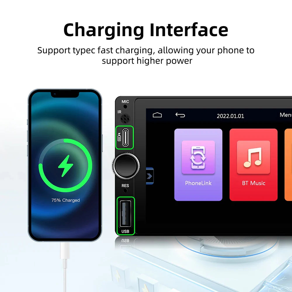Bilstereo 6.86 tommer touchscreen universel MP5 hovedenhed efterår 2025 trådløs CarPlay Android Auto