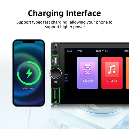 Bilstereo 6.86 tommer touchscreen universel MP5 hovedenhed efterår 2025 trådløs CarPlay Android Auto