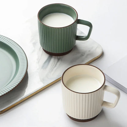 Ceramic Coffee Mug 250ml Vintage Striped Porcelain Mug With Handle Cozy Fall 2025 Dishwasher Microwave Safe Gift