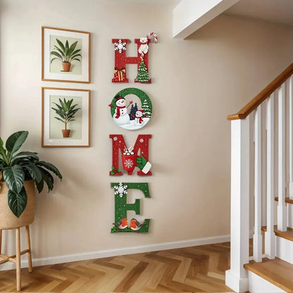 Wooden Christmas Wall Decor Letters HOME Farmhouse Style Holiday 2025 Wall Hanging for Porch Cozy Festive Decor