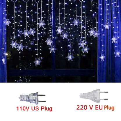 Guirlande lumineuse LED imperméable en forme de flocon de neige - Rideau de fée clignotant pour fêtes de fin d'année, mariages et décorations extérieures - 3,2 m (125,9 pouces)