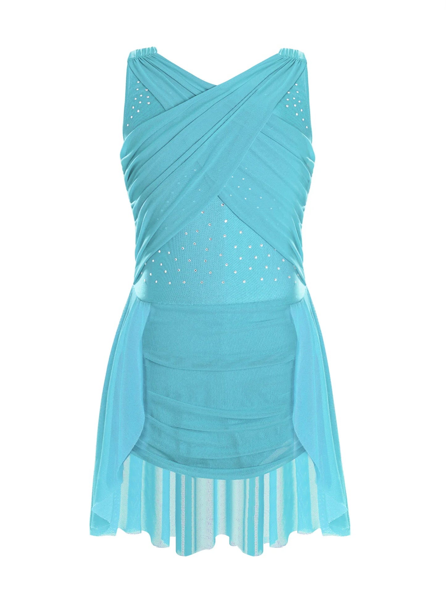 Lightweight Girls' Leotard - Rhinestone Embellished, Mesh Skirt, Polyester/Nylon/Elastane, For Ballet, Gymnastics