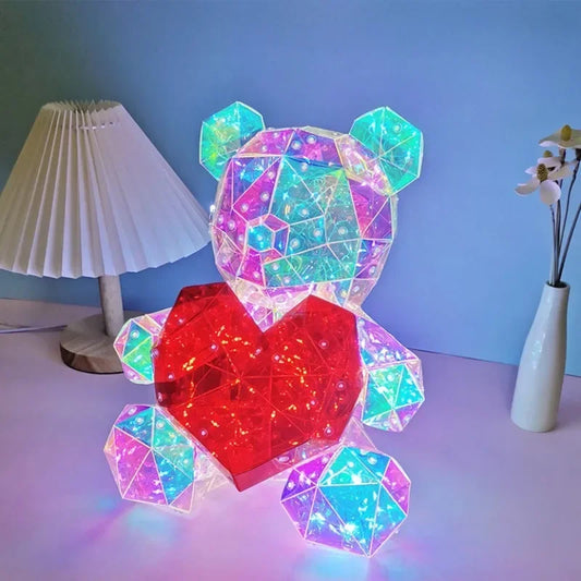 Colorful LED Teddy Bear Lamp with Heart - A Heartwarming Valentine's Day Gift for Birthdays & Anniversaries