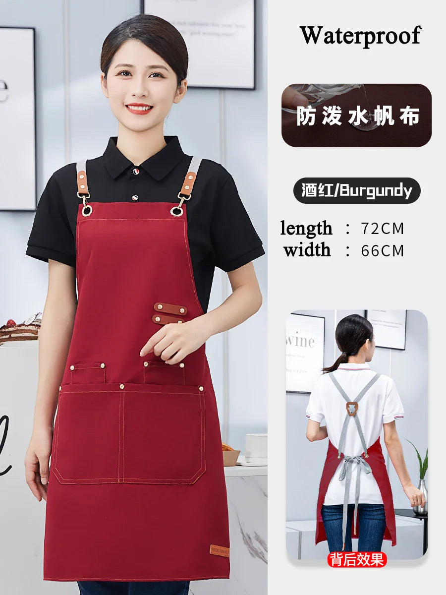 Custom Apron Waterproof Canvas Bib Apron With Adjustable Leather Look Straps Hospitality Fall 2025 Personalized Logo