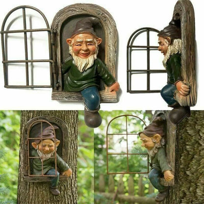 Statua Gnomo da Giardino in Resina Elfo Birichino Abbraccia Finestra Decorazione Fiabesca da Giardino Idea Regalo Autunno 2026