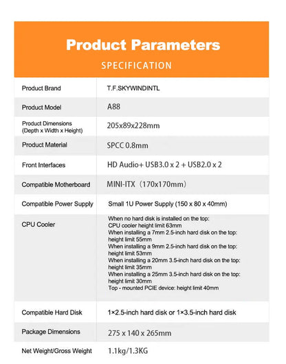 Boîtier Mini ITX HTPC Alimentation 1U Support Maille Compact Théâtre à Domicile
