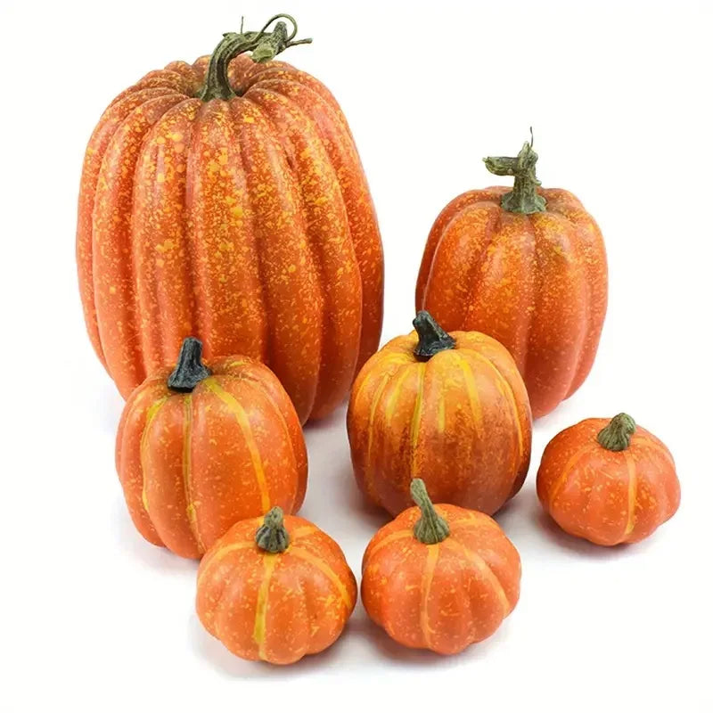 7-Piece Foam Plastic Artificial Pumpkin Set Orange Halloween Harvest Festival Home Table Decor 2026