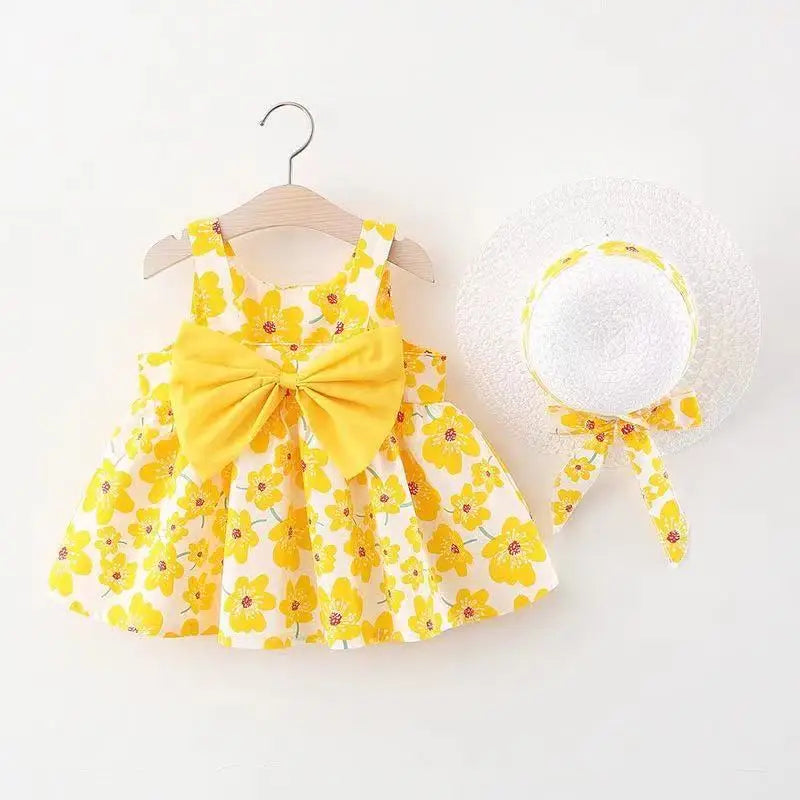 Weiches Baby-Mädchenkleid – floraler A-Linien-Schnitt, fließende Baumwoll-Polyester-Mischung, für Sommer-Strandparty