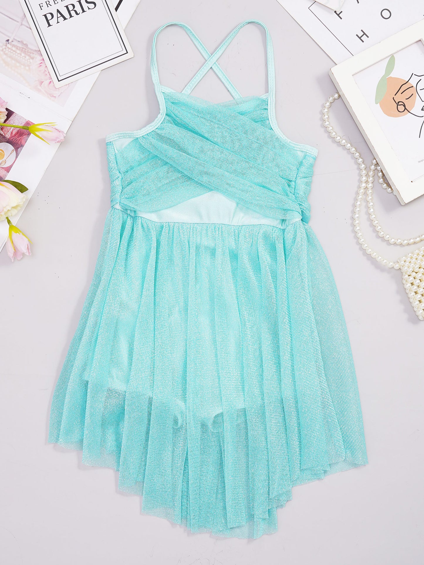 Lightweight Girls' Dance Dress - Flowy, Glittery Mesh, Ballet & Gymnastics Costume