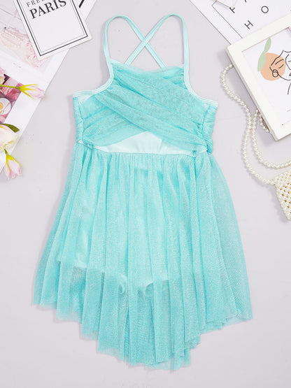 Lightweight Girls' Dance Dress - Flowy, Glittery Mesh, Ballet & Gymnastics Costume