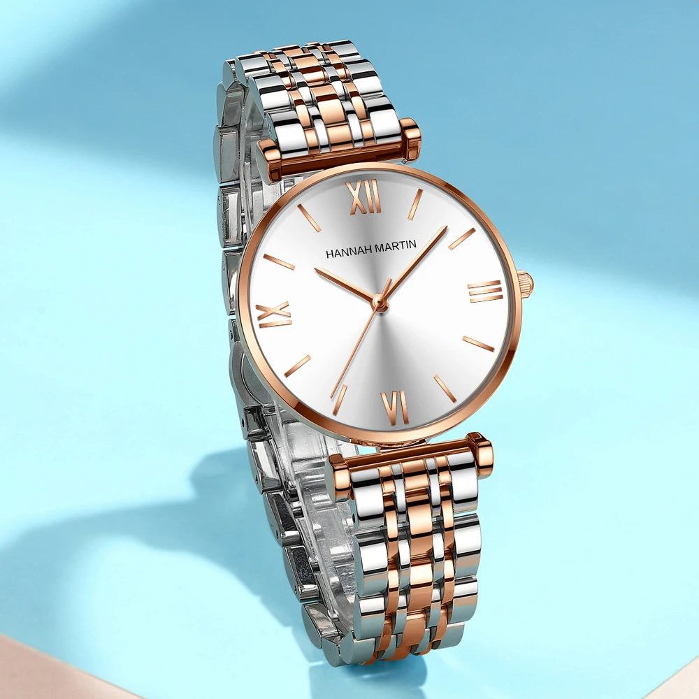 Timeless women's rose gold quartz wristwatch - stainless steel water-resistant minimalist round dial