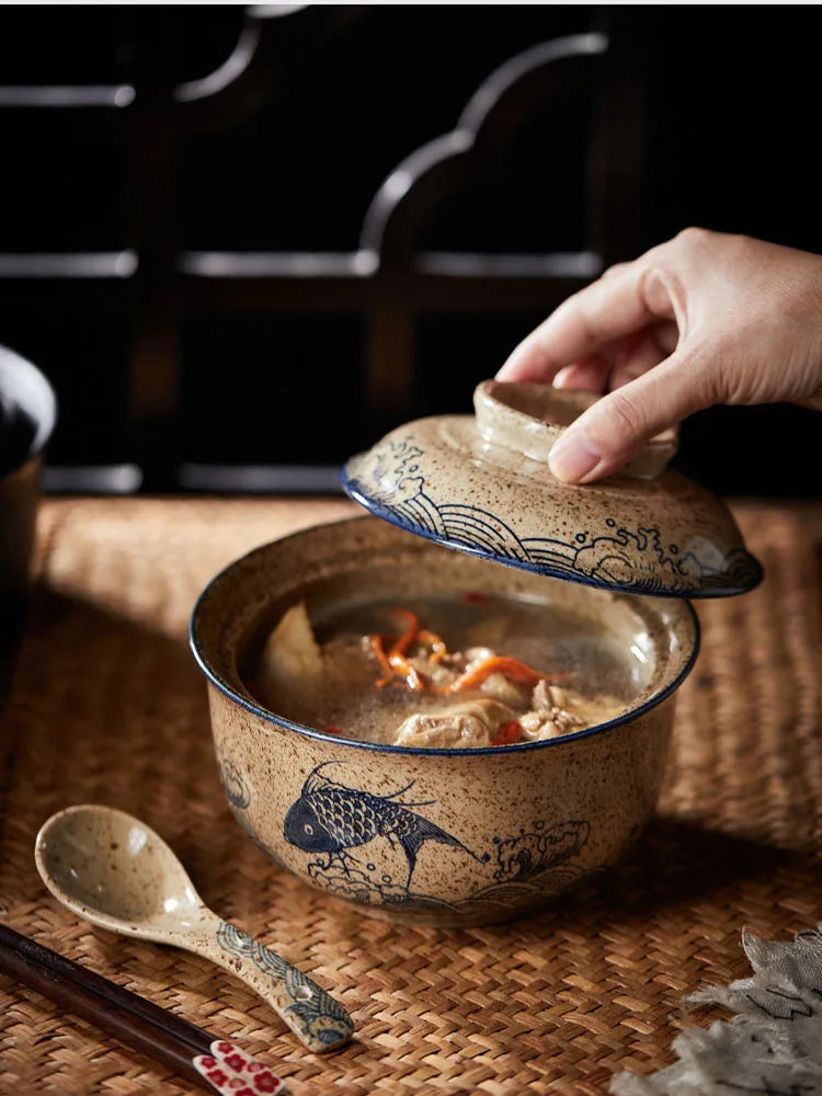 Omedelbar Ramen Skål Med Lock Porslin Stor Kapacitet