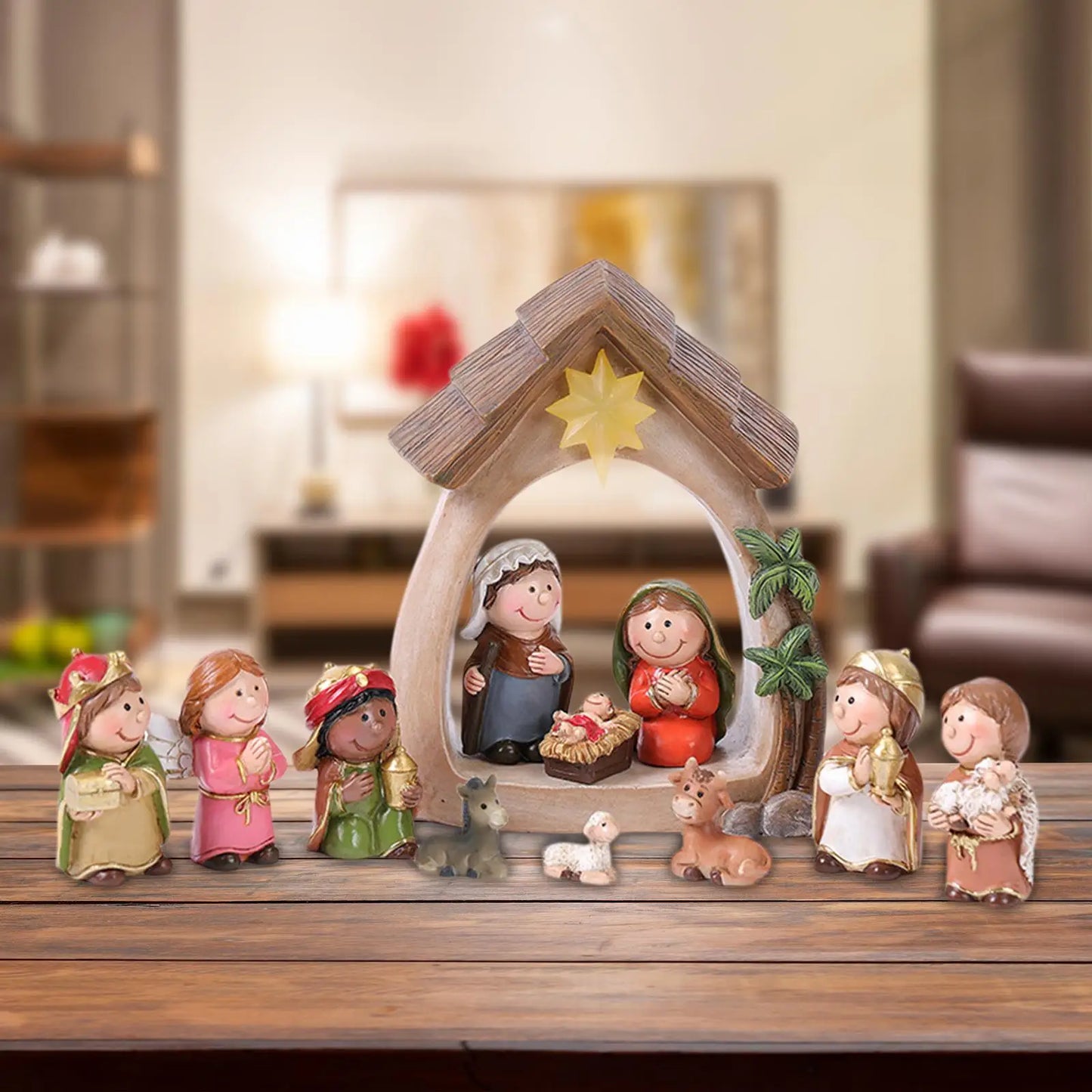 Nativity Figurines 12-Piece Lighted Holy Family Scene For Christmas Tabletop Decor 2025 Trend