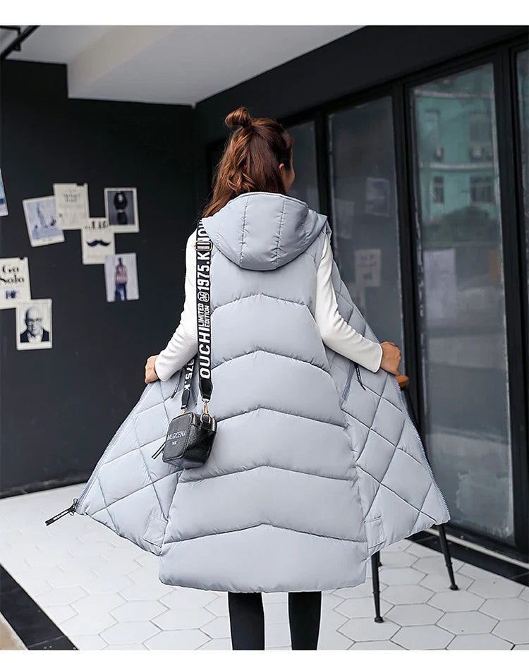 Lightweight Women's Long Puffer Vest - Hooded Cotton Winter