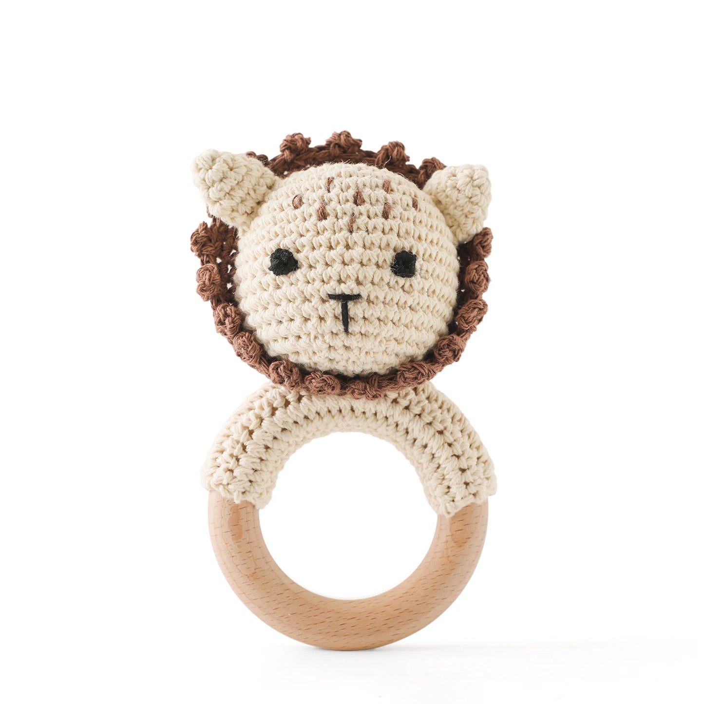 Wooden Crochet Animal Teether Rattle Newborn Sensory Toys