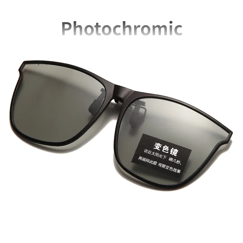 Nattseende Clip-On Solglasögon – Polariserade Fotokromatiska UV Anti-Reflex Körglasögon, Vintage Fyrkantig Stil, Höst 2025 Säker Körning