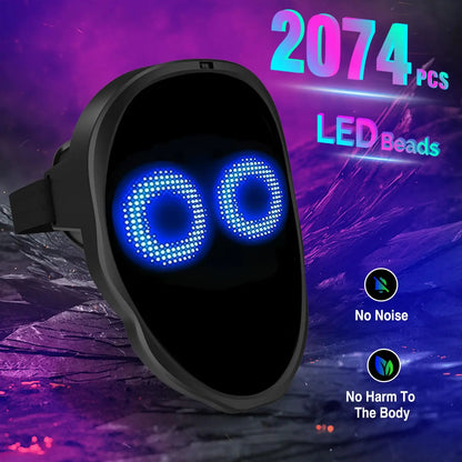 LED-masker met slim display, Bluetooth, app-programmeerbaar en gebarenbediening, 2074-LED Halloween-feestmasker 2026