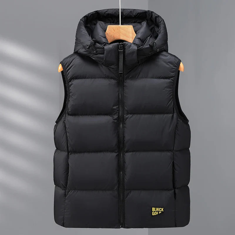 Warm Men's Down Vest - Boxy Quilted, Cotton Blend, Autumn