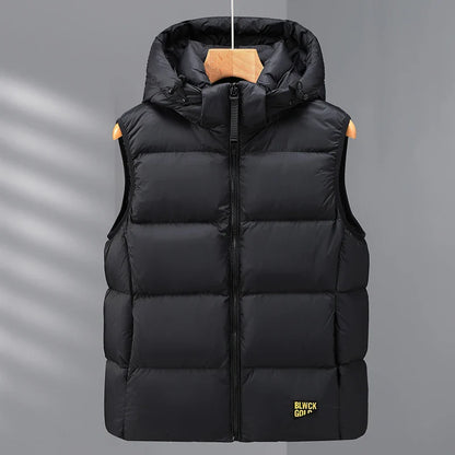 Warm Men's Down Vest - Boxy Quilted, Cotton Blend, Autumn