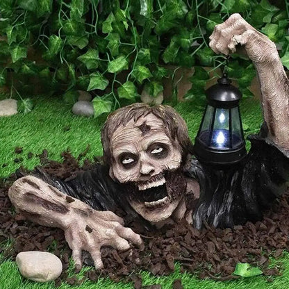 Statua zombie da giardino con lanterna LED decorazione horror esterna per cortile patio prato regalo Halloween 2026