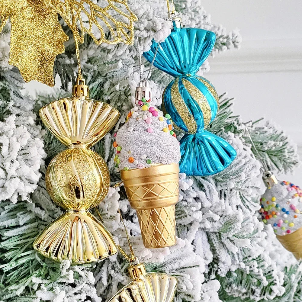 Festive Ice Cream & Candy Christmas Tree Ornaments - 2024 Holiday Home Decor for Parties and Celebrations