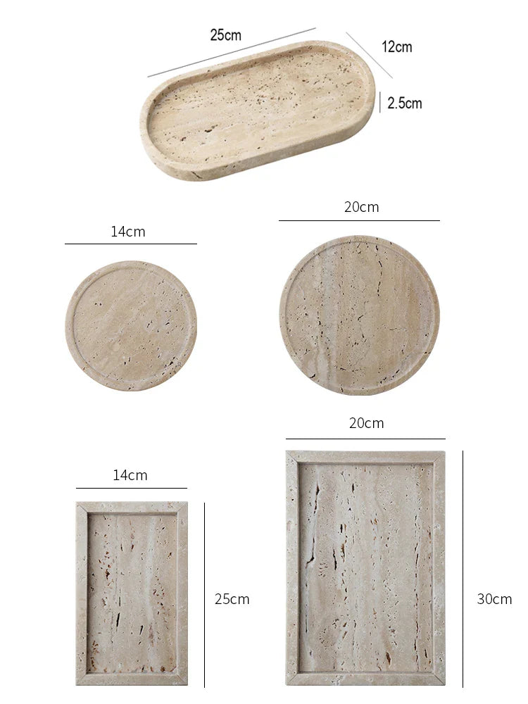 Sminkebakke Travertinsten Minimalistisk Marmor Stil Bakke Beige Organizer Efterår 2025 Sofabord Dekoration Gave