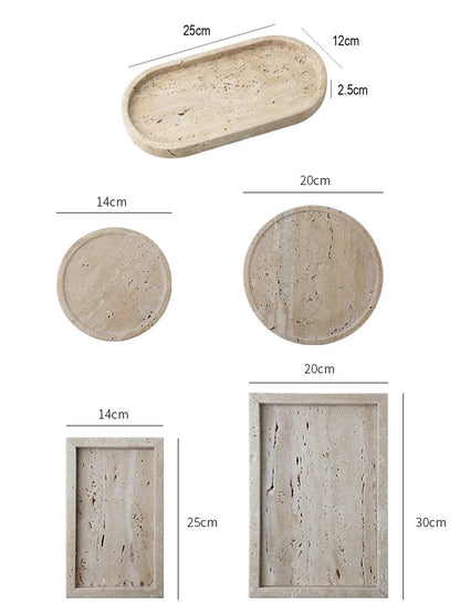 Sminkebakke Travertinsten Minimalistisk Marmor Stil Bakke Beige Organizer Efterår 2025 Sofabord Dekoration Gave