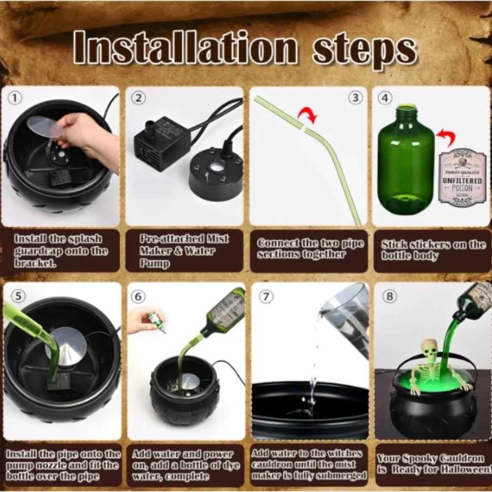 Witch Cauldron Fog Machine Halloween Prop With LED Glow