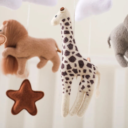 Wooden Felt Animal Crib Mobile With Soothing Calming Music